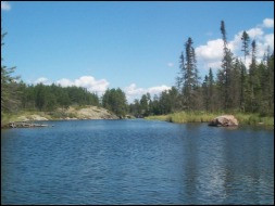 The entrance to the river leading to Crowduck Falls